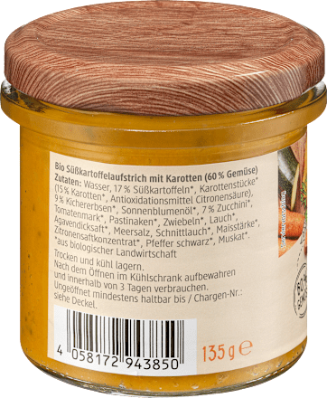 Gemüseaufstrich, Süßkartoffel Karotte-Zucchini dmBio