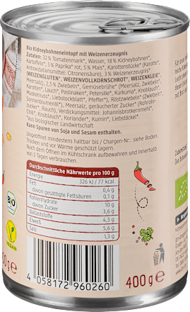 Eintopf, Chili sin Carne mit Kidneybohnen dmBio