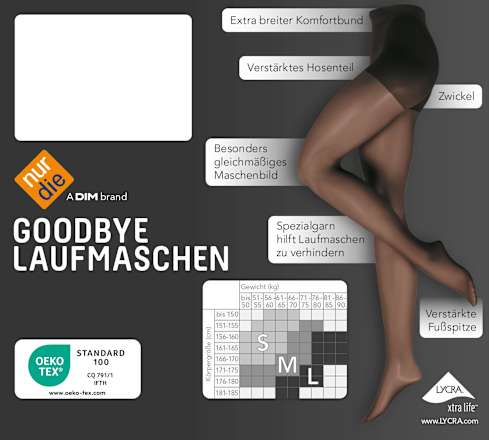 Goodbye Laufmaschen Strumpfhose schwarz 20 DEN, Gr. 40/44 nur die