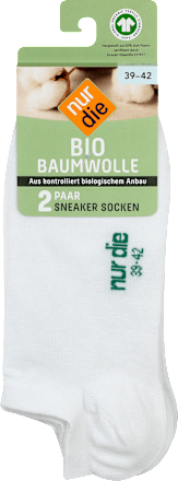 Bio Baumwolle Sneaker Socken weiß, Gr. 39-42 (2 Paar) nur die