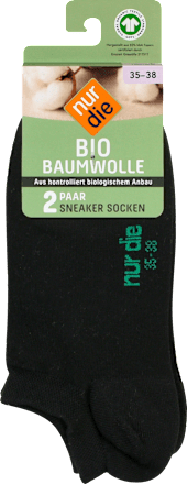 Bio Baumwolle Sneaker Socken schwarz, Gr. 35-38 (2 Paar) nur die