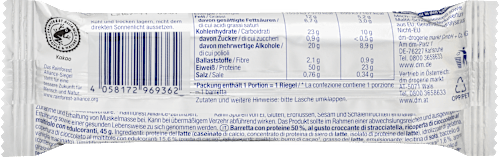 Fehérjeszelet 50% fehérjével, sztracsatella-kakaó ízű, ropogós darabkákkal, maltit-csokoládébevonattal, édesítőszerekkel Sportness