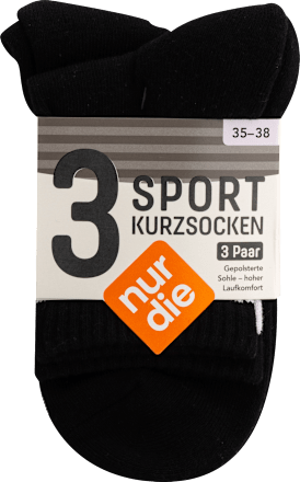 Sport Kurzsocken schwarz, Gr. 35 - 38 (3 Paar) nur die