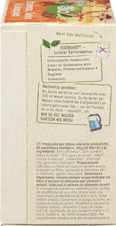 Kräutertee Zitronengras, Rooibos, Kakaoschalen (20 Beutel) dmBio