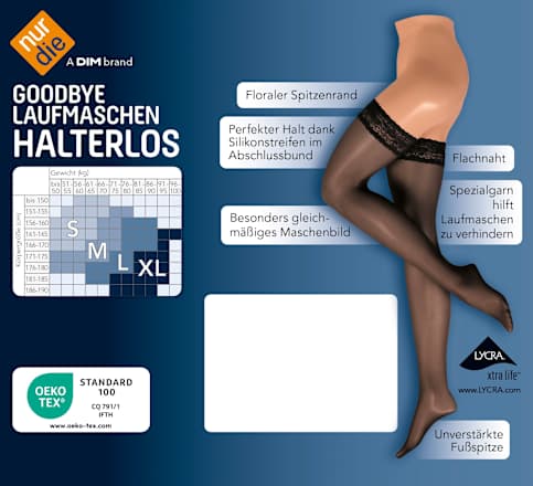 Halterlose Strümpfe laufmaschenresitent transparent schwarz Gr. 44/48, 20 DEN nur die