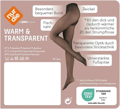 Strumpfhose warm & transparent strapazierfähig schwarz Gr. 40/44, 80 DEN nur die
