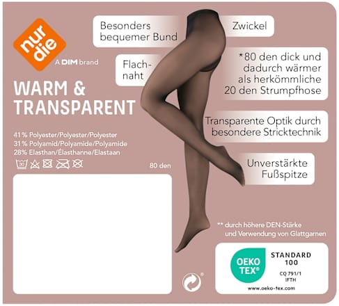Strumpfhose warm & transparent strapazierfähig grau Gr. 40/44, 80 DEN nur die