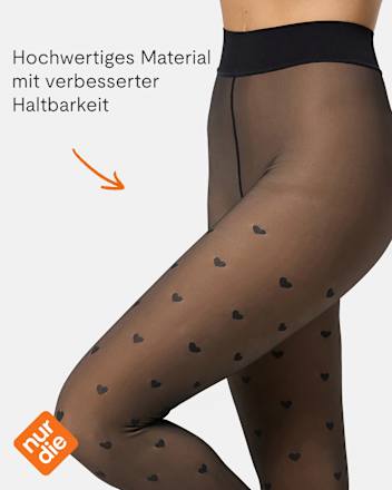 Strumpfhose mit Herz-Muster warm & transparent strapazierfähig schwarz Gr. 38/40, 80 DEN nur die