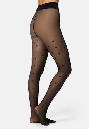 Strumpfhose mit Herz-Muster warm & transparent mit Innenfleece schwarz Gr. 44/48, 80 DEN nur die