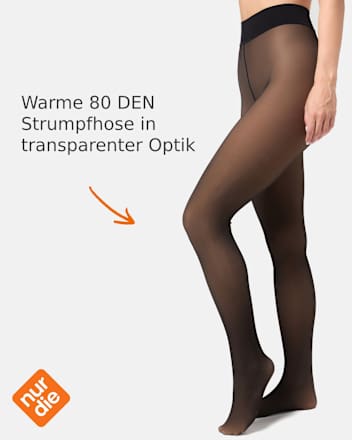 Strumpfhose warm & transparent mit Innenfleece schwarz Gr. 44/48, 80 DEN nur die