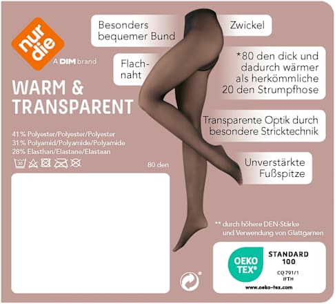 Strumpfhose mit Herz-Muster warm & transparent strapazierfähig schwarz Gr. 40/44, 80 DEN nur die