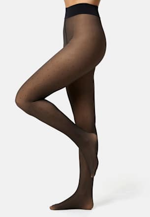 Strumpfhose mit Punkte-Muster warm & transparent mit Innenfleece schwarz Gr. 44/48, 80 DEN nur die