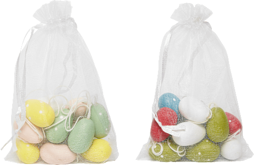 Holzeier im Beutel zum Aufhängen, bunt Dekorieren & Einrichten