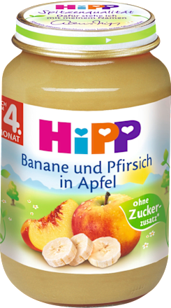 Früchte Banane und Pfirsich in Apfel nach dem 4. Monat HiPP