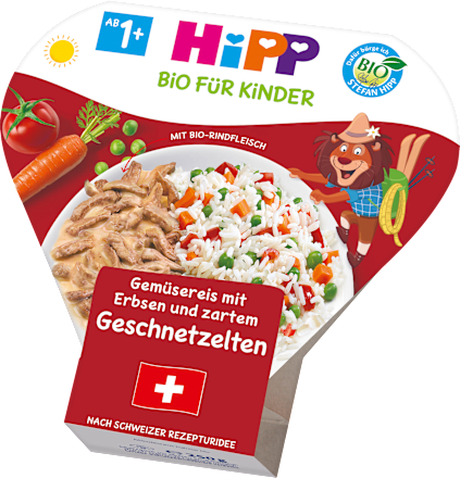 Kinderteller Gemüsereis mit Erbsen & zartem Geschnetzelten ab 1 Jahr HiPP