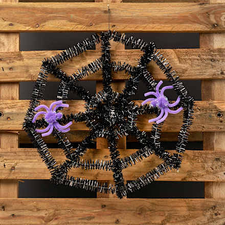 Foliengirlande, Spinnennetz mit Spinnen, schwarz/lila Dekorieren & Einrichten