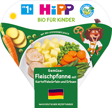Gemüse-Fleischpfanne mit Kartoffelwürfeln und Erbsen HiPP