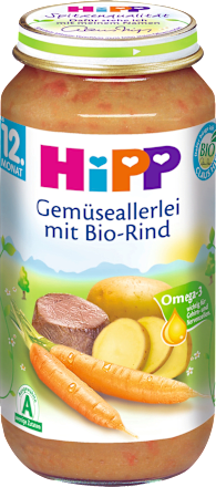 Kindermenü Gemüseallerlei mit Bio-Rind ab 12. Monat HiPP