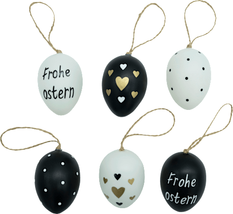 Kunstoffeier zum Aufhängen, schwarz-weiß-gold keine Marke