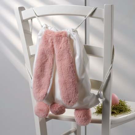Stoffrucksack mit Hasenohren, Puschel & Pfötchen, weiß-rosa BRAUNS-HEITMANN