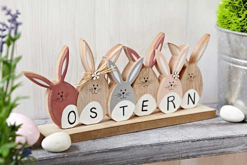 Holzaufsteller Hasenreihe Ostern natur-flieder-grau  keine Marke