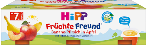 Früchte Freund Banane-Pfirsich in Apfel ab dem  7. Monat (6x50 g) HiPP