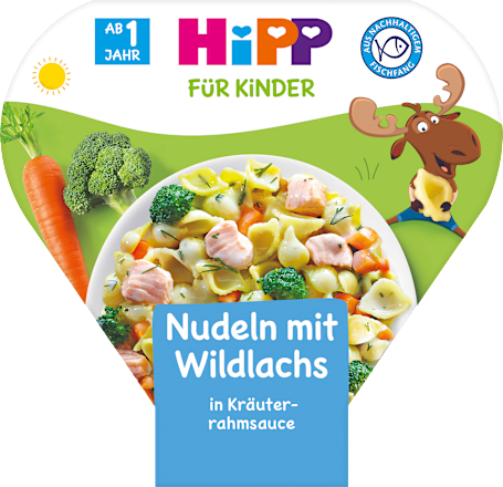 Kinderteller Nudeln mit Wildlachs in Kräuterrahmsauce ab 1 Jahr HiPP