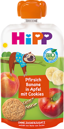 Quetschie Hippis Pfirsich-Banane in Apfel mit Cookies ab 1 Jahr HiPP