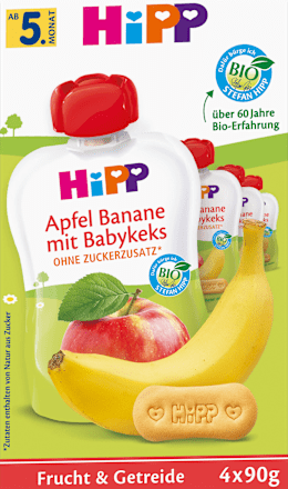 Quetschie Apfel-Banane & Babykeks nach dem 4. Monat (4x90 g) HiPP