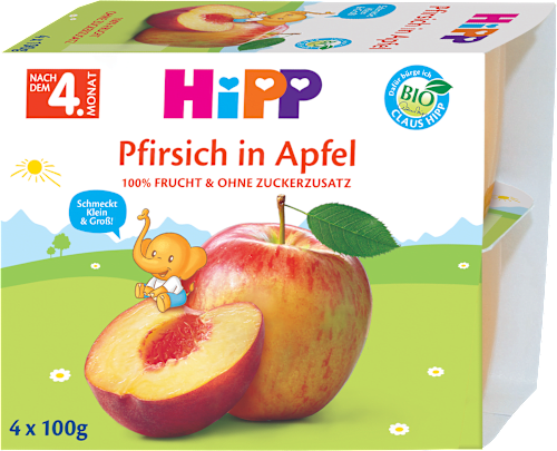 BIO příkrm jablka s broskvemi 4x100g HiPP