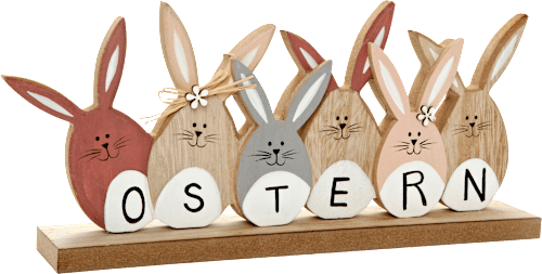 Holzaufsteller Hasenreihe Ostern natur-flieder-grau  keine Marke