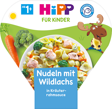 Kinderteller Nudeln mit Wildlachs in Kräuterrahmsauce ab 1 Jahr HiPP