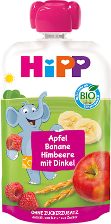 Hippis EKO voćni pire – jabuka, banana i marelica s integralnim žitaricama, 12 + mj.  HiPP