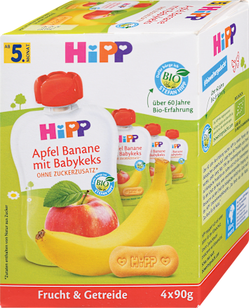 Sadni žepek, jabolko-banana s piškotom, 4 x 90 g HiPP