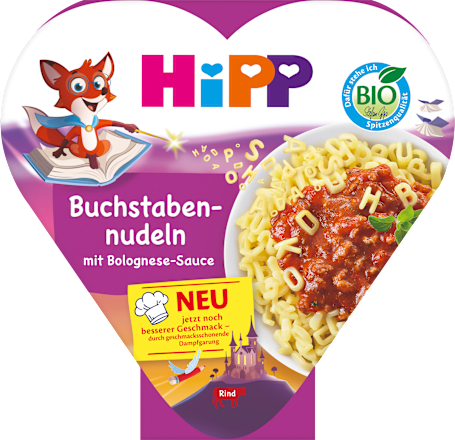 Kinderteller Buchstabennudeln mit Bolognese-Sauce ab 1 Jahr HiPP