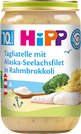 Menü Tagliatelle mit Alaska-Seelachsfilet in Rahmbrokkoli ab dem 10. Monat HiPP