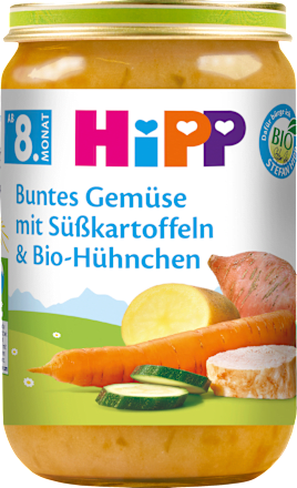 Menü Buntes Gemüse mit Süßkartoffeln & Bio-Hühnchen ab dem 8. Monat HiPP
