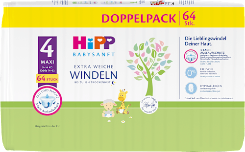 Windeln extra weich Gr. 4 Maxi (9-14 kg) Doppelpack HiPP Babysanft