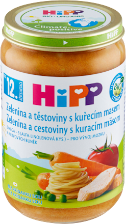 BIO příkrm Zelenina a těstoviny s kuřecím masem HiPP