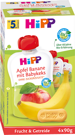 Quetschie Apfel-Banane & Babykeks nach dem 4. Monat (4x90 g) HiPP