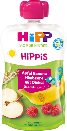 Hippis EKO voćni pire – jabuka, banana i marelica s integralnim žitaricama, 12 + mj.  HiPP