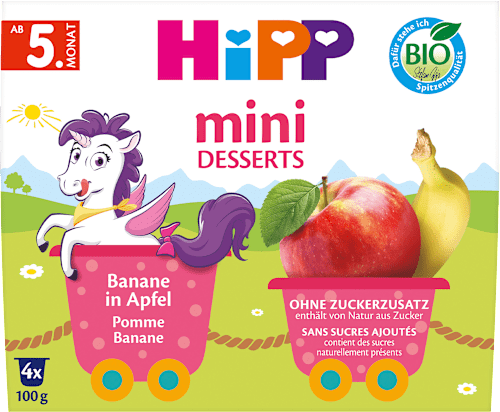 Früchte Mini Desserts Banane in Apfel, ab dem 5.Monat (4x100 g) HiPP