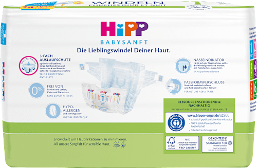Windeln Gr. 1 Newborn (2-5 kg), Monatspack HiPP Babysanft