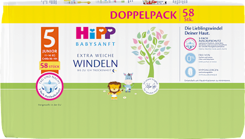Windeln extra weich Gr. 5 Junior (11-16 kg) Doppelpack HiPP Babysanft