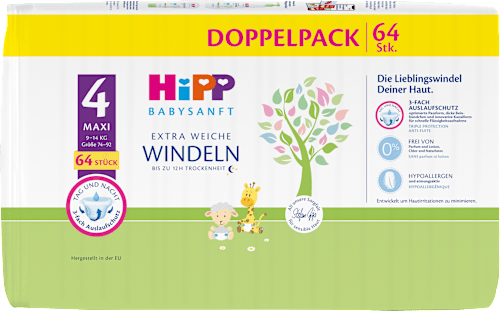 Windeln extra weich Gr. 4 Maxi (9-14 kg) Doppelpack HiPP Babysanft