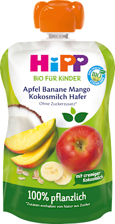 Quetschie Hippis Apfel, Banane, Mango mit Kokosmilch ab 1 Jahr HiPP