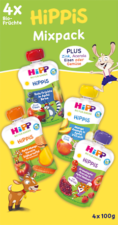 Quetschie Hippis Mixpack Früchte ab 1 Jahr  (4x100 g) HiPP