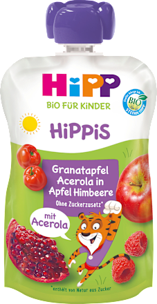 Hippis EKO voćni pire – jabuka s malinom, šipkom i acerolom, 12 + mj. HiPP