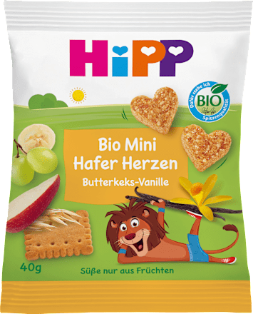 HiPPKindersnack Mini Hafer-Herzen Butterkeks-Vanille, ab 3 Jahre, 40 g
