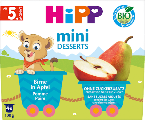 Früchte Mini Desserts Birne in Apfel, ab dem 5. Monat (4x100 g) HiPP